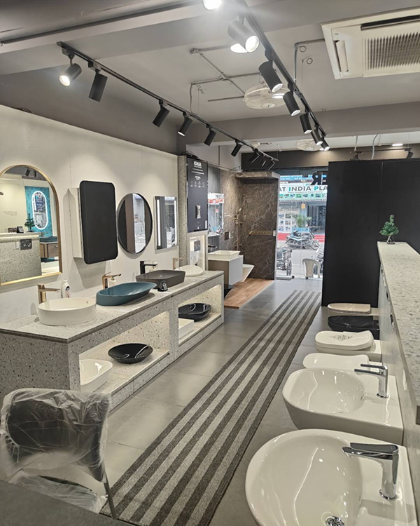 Kohler premium basin faucet and CP fitting close-up at Koncept Bath N Decor authorized showroom Chennai