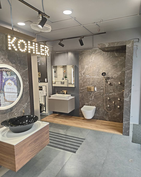 Koncept Bath N Decor showroom interior with live Kohler bathroom products on display George Town Chennai