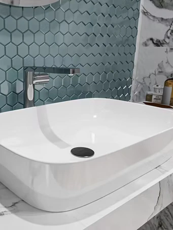 Kohler Avid premium tall basin faucet in polished chrome on display at Koncept Bath N Decor authorized showroom Chennai