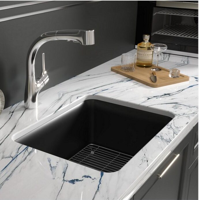 Kohler Neoroc Cairn Ladena Task matte black composite kitchen sink with colander chopping board available in Chennai