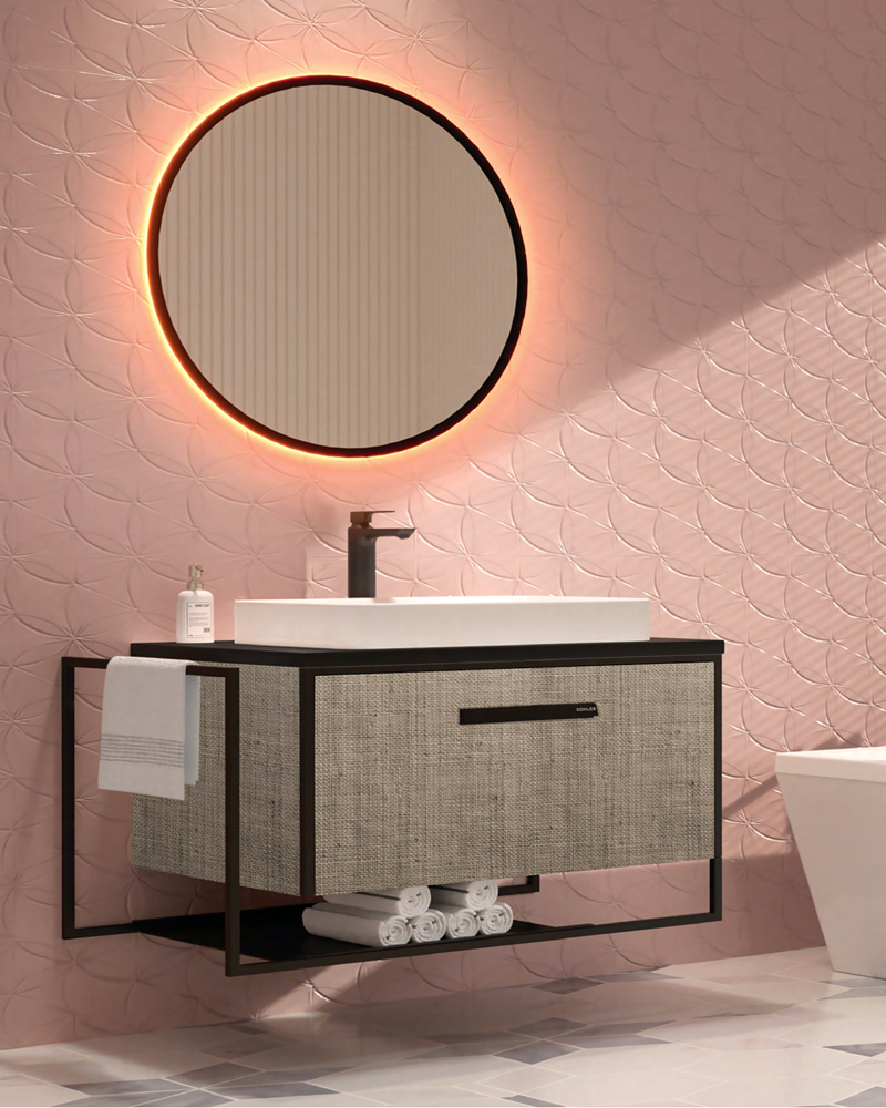 Kohler LED mirror wall with lit displays at Koncept Bath N Decor Chennai showroom